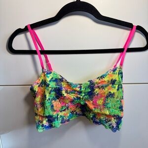 Express Bralette Multicolor Neon Floral Lace, Size Large